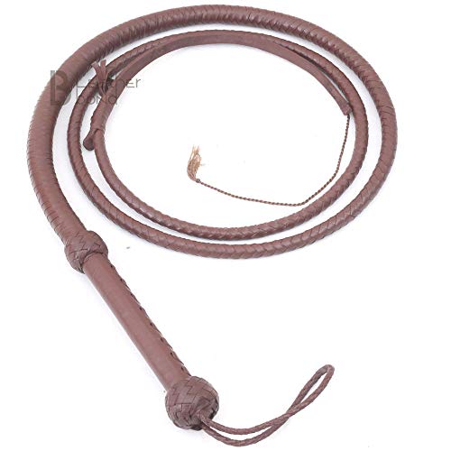 8 Foot Indiana Jones Style Leather Bullwhip - Dark Brown Cowhide Handcrafted Equestrian Whip