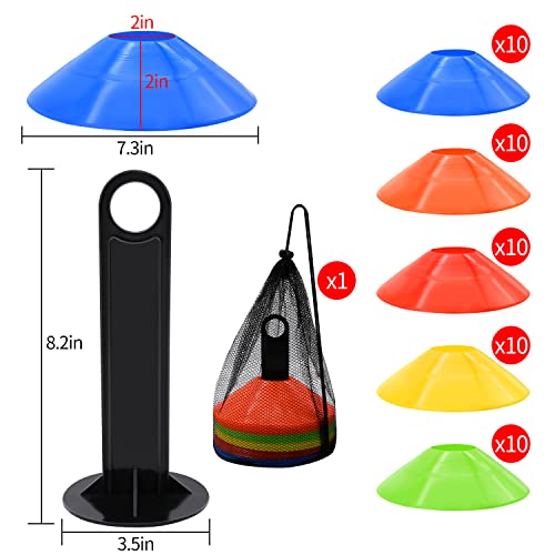 50pcs Agility Disc Cones Set with Carry Bag - Soccer, Football, Basketball Training Equipment