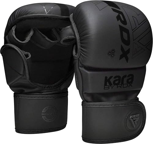 7oz Hybrid MMA Gloves - Sparring Grappling, Black/S-M