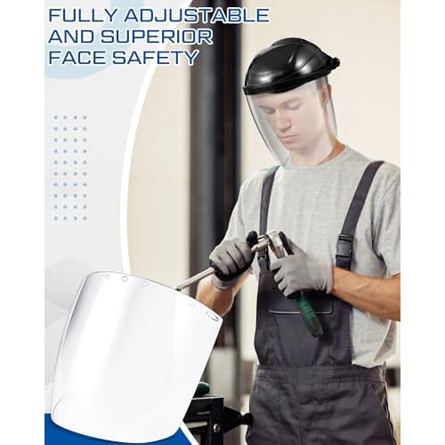 SAFETY Face Shield for Grinding and Cutting with 3 Pcs Clear Impact Resistant Visor Full Face Shield Mask with Ratchet Headgear for Grinding, Isolation, Weed Whacking, Industrial Use