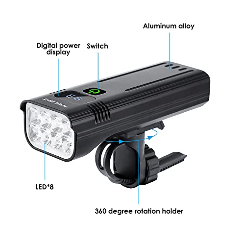 KASLIGHT Black 8 LED 10000 Lumens Rechargeable Bike Headlight Set with Taillights