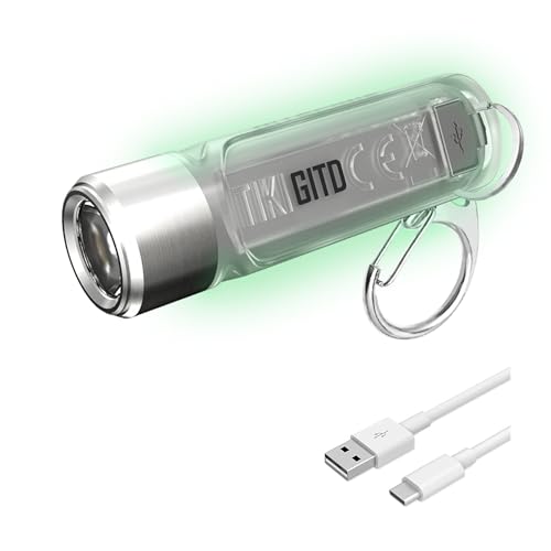 Nitecore Tiki GITD Green Keychain Flashlight with UV & High CRI Light, 300 Lumen Everyday Carry USB Rechargeable and USB-C Charging Cable