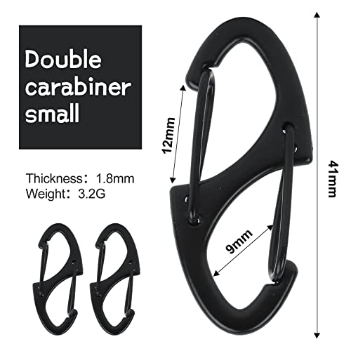 Patscorai S-Shaped Dual Gate Carabiner Keychain Set - 40 pcs, 1.6in (Black/40.0) for Camping Hiking