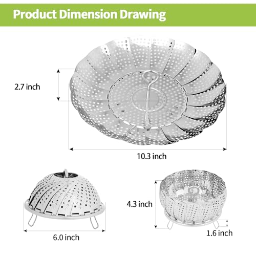 Expandable Stainless Steel Steamer Basket - 6-10.3 Inch