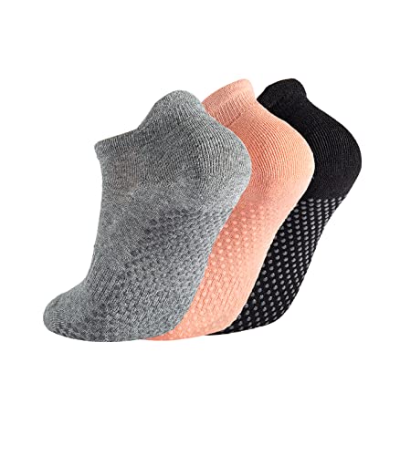 Grip Socks for Women - Non-Slip Pilates Socks, Black/Pink/Grey