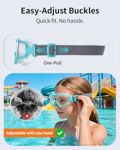 Kids Swim Goggles - Anti-Fog, No Leak, Wide View - Green & Pink