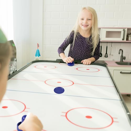 Air Hockey Pushers and Pucks Set - 2 Handles & 4 Blue Pucks