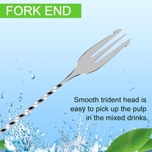 Cocktail Mixing Stirrers with Trident Fork - 12" Silver, 2 Pcs