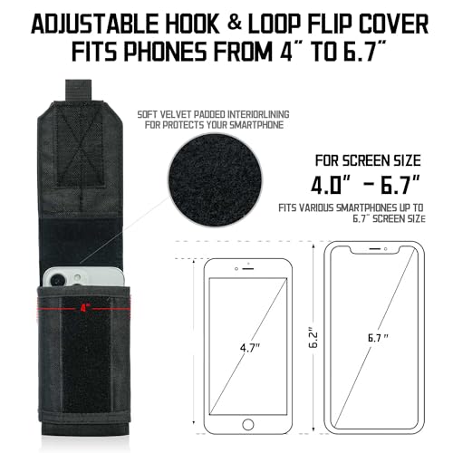 VIIDOO Black Dual Phone Pouch Tactical MOLLE Phone Case for 4-6.7" Screens