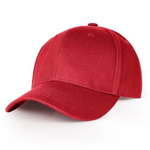 Cotton Baseball Cap - Adjustable Classic Hat for Men & Women - Red