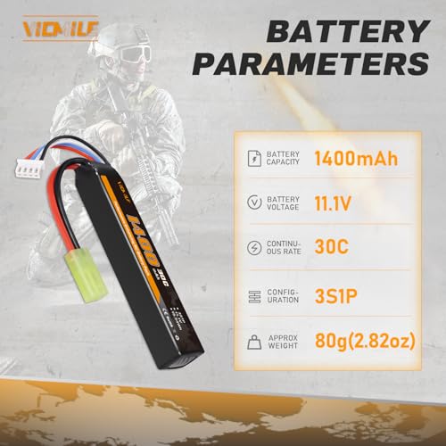 11.1V 1400mAh Airsoft Battery 30C Mini Tamiya Plug - 2 Pack