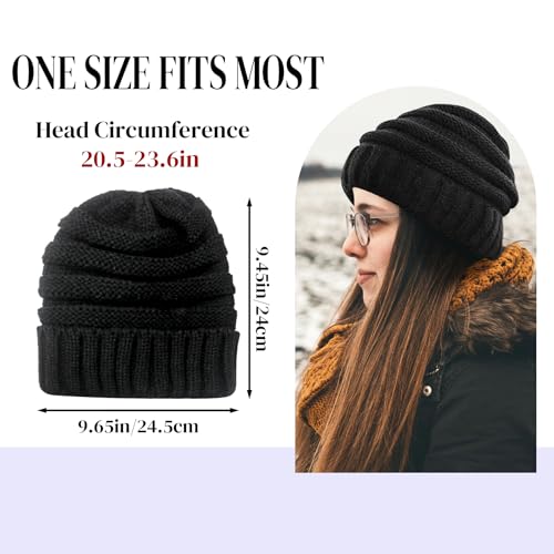 Women's Warm Cable Knit Beanie - Soft Striped Winter Hat - Grey