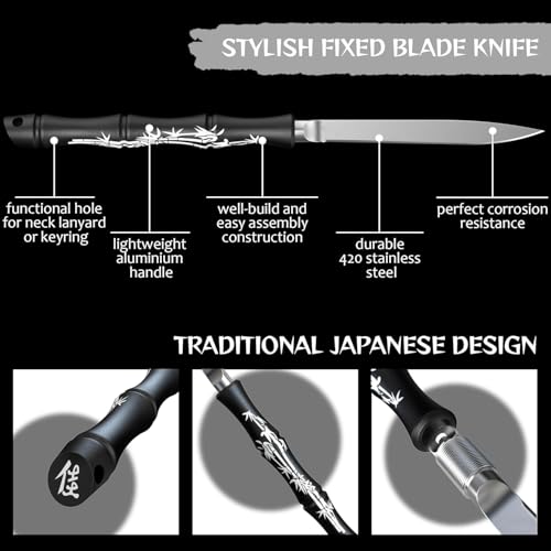 Grand Way Jet Black 5.5" Japanese Utility Pocket Knife with Letter Opener, Multifunction EDC Tool for Men & Women