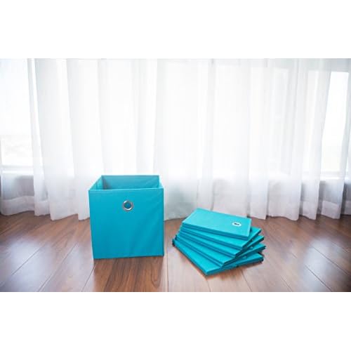 Amelitory Storage Bins Foldable Cube Organizer Fabric Drawer Set of 6 Lake Blue