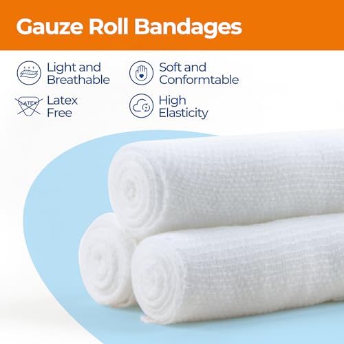 4" x 4.1yds Gauze Rolls Bandages - 24 Individually Wrapped Rolls with Tape