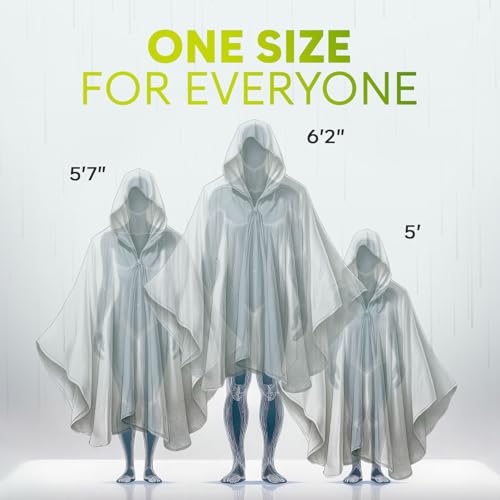 Disposable Rain Poncho for Adults with Hood - Compact Emergency Gear - Red