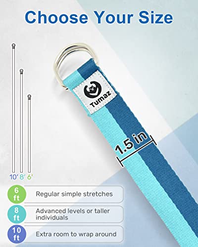 Yoga Strap for Stretching with Adjustable D-Ring - 8 Feet Blue Match