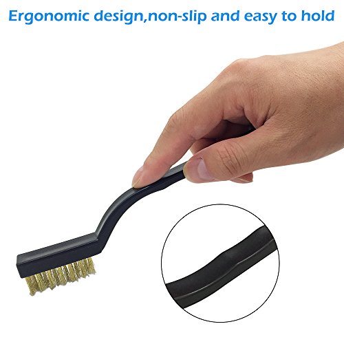 15 pieces Scratch Brush (Stainless Steel + Brass+Nylon), AFUNTA Curved Handle Masonry Wire brush Set Bristle for Cleaning Welding Slag and Rust,5 pcs Per Type