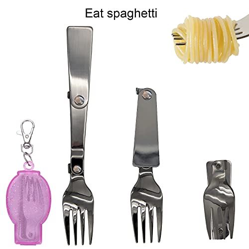 Foldable Fork and Spoon Set - Portable Travel Utensils - Silver