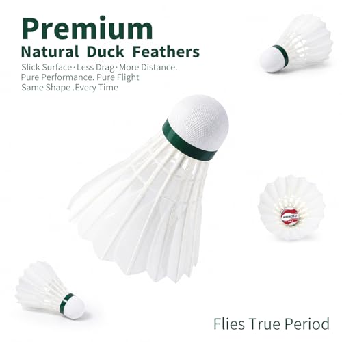 BRIMOSU Goose Feather Badminton Shuttlecocks 12 Pack, Composite Cork – 76 Speed, Indoor/Outdoor Training