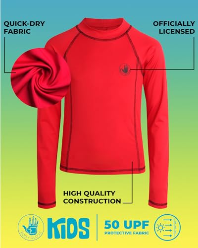 Boys Long Sleeve Rash Guard Swim Shirt - UPF 50+ Sun Protection - Size 12 Red