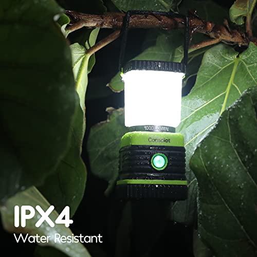 Consciot 4 Pack Green Battery-Powered LED Camping Lanterns 1000LM Dimmable & Water-Resistant