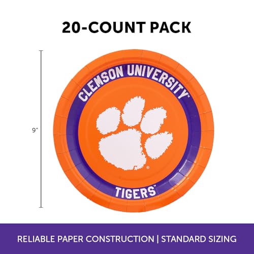 Clemson University Tigers 20-Count 9-Inch Paper Plates - Officially Licensed