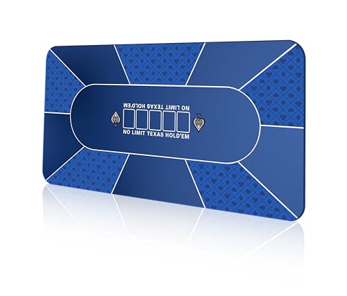 Blue Waterproof 70 x 35 Inch Poker Mat for Texas Hold'em & Casino Games - Portable Anti-Slip Card Tabletop