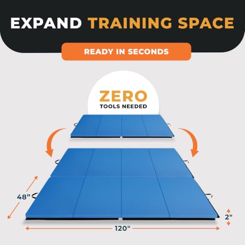 Folding Gymnastics Mat - Blue 10x4 Feet, 2-Inch Thick for Tumbling, Yoga, Pilates