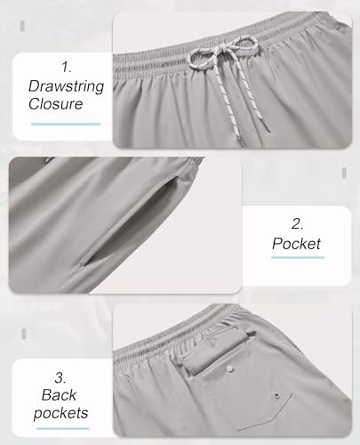 Gleeease 5 Inch Men's Swim Trunks with Compression Liner - Light Grey, Medium