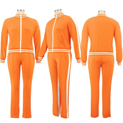 Hooreatee Women's Plus Size Orange Jogging Suit 4X-Large Track Jacket & Sweatpants Set