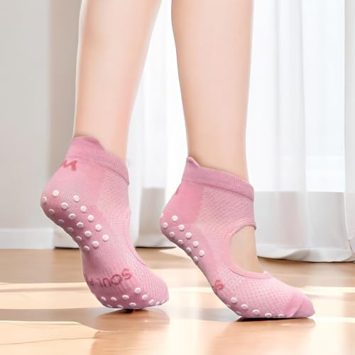 4 Pairs Non-Slip Pilates Socks with Grips - One Size Open Top