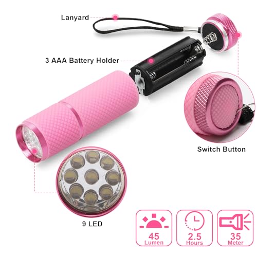 Mini Pink LED Flashlight - 9 Super Bright Glow in Dark