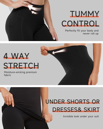 High Waisted Biker Shorts for Women with Pockets - Black Spandex