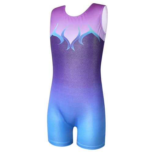 Girls Sparkly Rhinestone Gymnastics Leotard - 6-7 Years Pinkpurpleflame