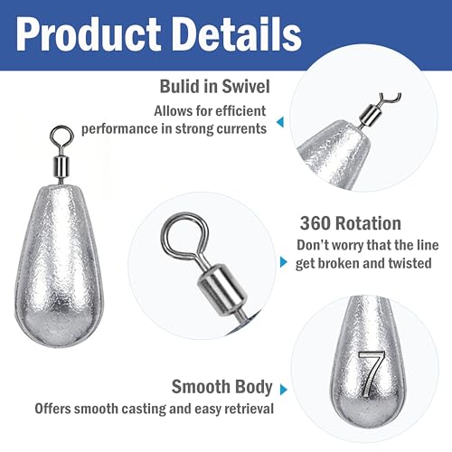 25pcs Bass Casting Sinkers Kit with Built-In Swivel