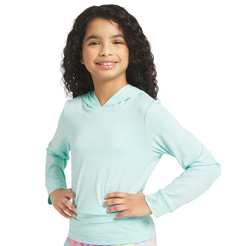 Girls' UPF 50+ Long Sleeve Hooded Sun Tee Rash Guard - Large Aruba Blue