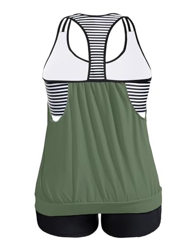 Holipick Women's Plus Size Army Green Tankini Swimsuit 16 Plus Tummy Control Two-Piece Bathing Suit