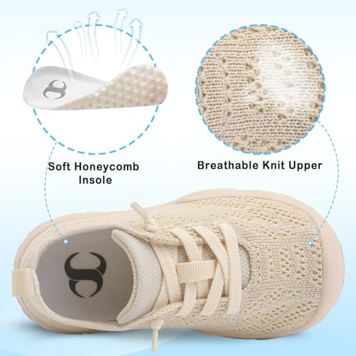 Toddler Sneakers - Breathable Slip-On Barefoot Shoes - Beige