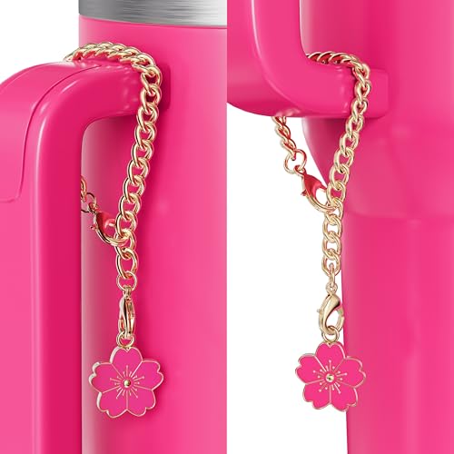 Hot Pink Flower Straw Toppers & Charms Set for Stanley Cup