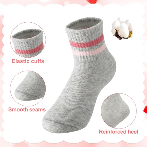 Girls' Hearts Striped Cotton Socks - 4 Pairs, Pink/Red/Purple, 6-9 Years