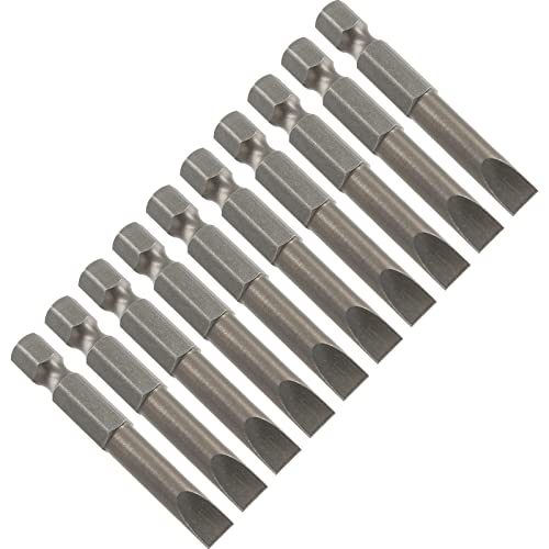 10 Pcs SL6 Magnetic Slotted Screwdriver Bits S2 Steel Flat Head Screwdriver Bits with 1/4 Inch Hex Shank, 2 Inch Length
