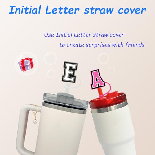 Silicone Straw Cover Set with Letter Charm for 10mm Straws - Letter L