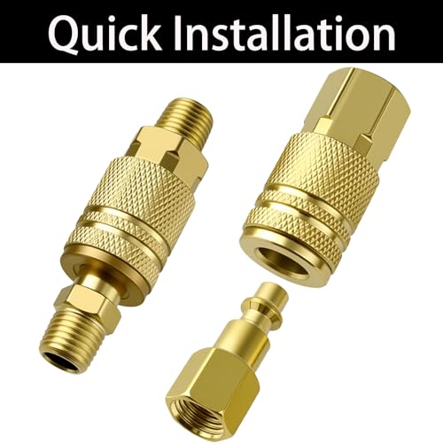 Air Compressor Quick Connect Fittings, 1/4 Inch NPT Brass Couplers and Plugs Set, Air Tool Accessories (1/4" FNPT Female)