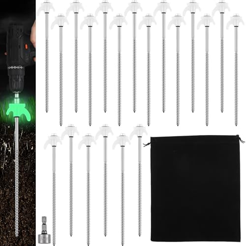 Luminous White 40 Pack 12 Inch Metal Tent Stakes with Hex Driver for Camping & Outdoor