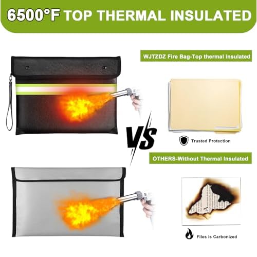 6500¡ÆF Fireproof Document Bag,Upgraded Fireproof Money Bag with Waterproof Zipper,10 Layers Heat Insulated Materials/Reflective Strip with Handle for Important Documents