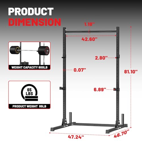 Adjustable Squat Rack with Pull-Up Bar - 800LB Capacity