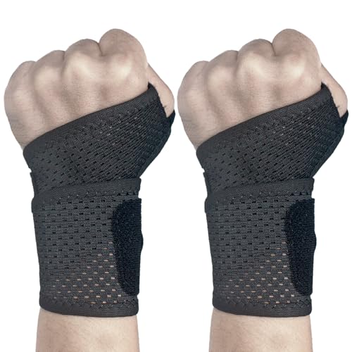 Ultra-Thin Black Mesh Wrist Brace - Breathable Compression Support - 2 Pack