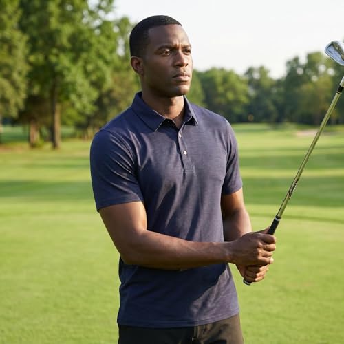 Men's Slim Fit Quick Dry Polo Shirt - Short Sleeve, Navy Blue, Medium