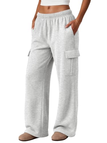 Automet Womens Grey Cargo Sweatpants - High Waisted Baggy Fit, Medium